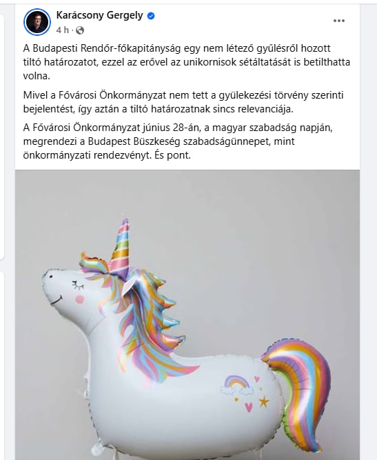 Mensaje del alcalde de Budapest en Facebook