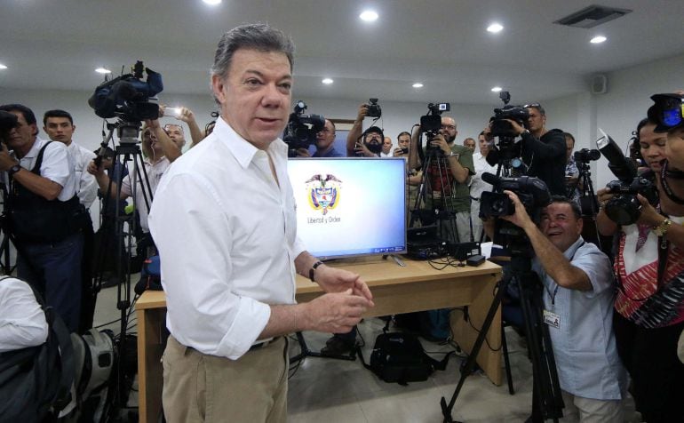 Juan Manuel Santos durante el anuncio del hallazgo del galeón San José en el caribe colombiano