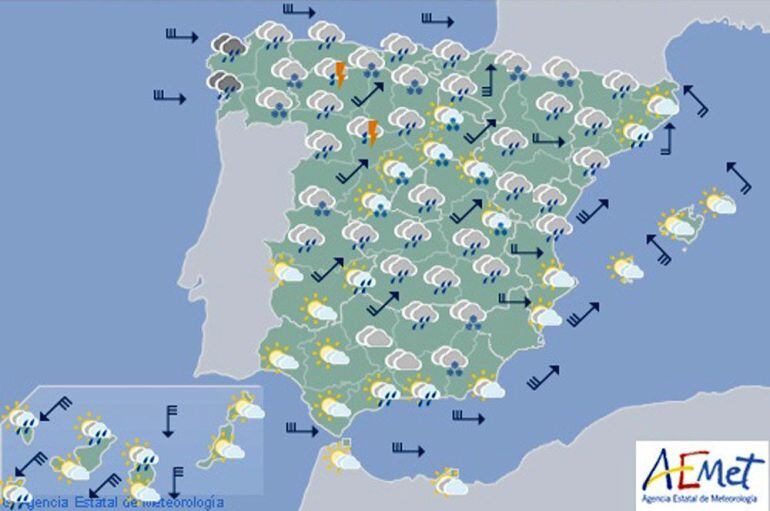 Mapa significativo elaborado por la Agencia Estatal de Meteorología (AEMET) válido para el 03 de marzo de 12 a 24 horas.