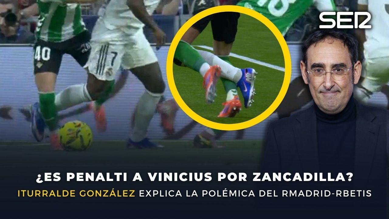 Montaje de Iturralde con el posible penalti sobre Vinicius