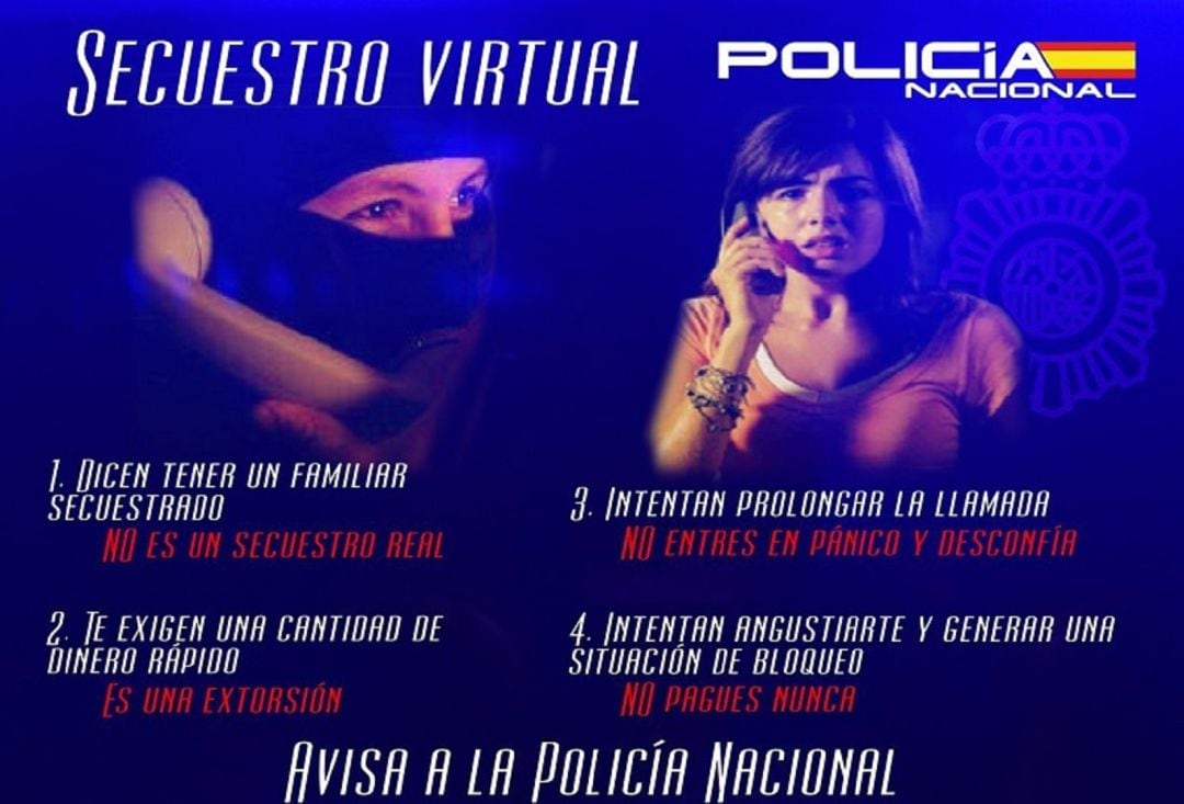 Cartel divulgativo para prevenir la estafa de los secuestros virtuales