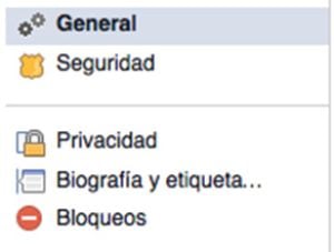 Opciones de Facebook