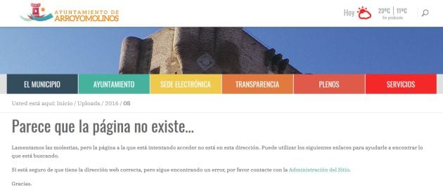 Pantallazo de la web del Ayuntamiento para acceder al listado de admitidos y no admitidos al puesto de arquitecto técnico