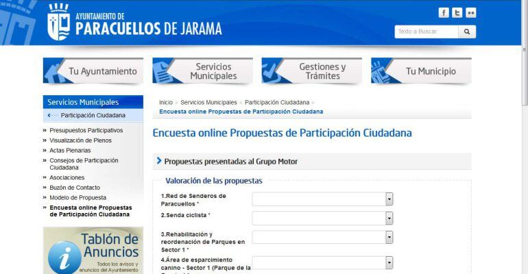 Encuesta ciudadana en la web de Paracuellos