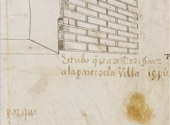Detalle del ángulo inferior derecho del dibujo de 1575 del puente sobre el Duero en Aranda