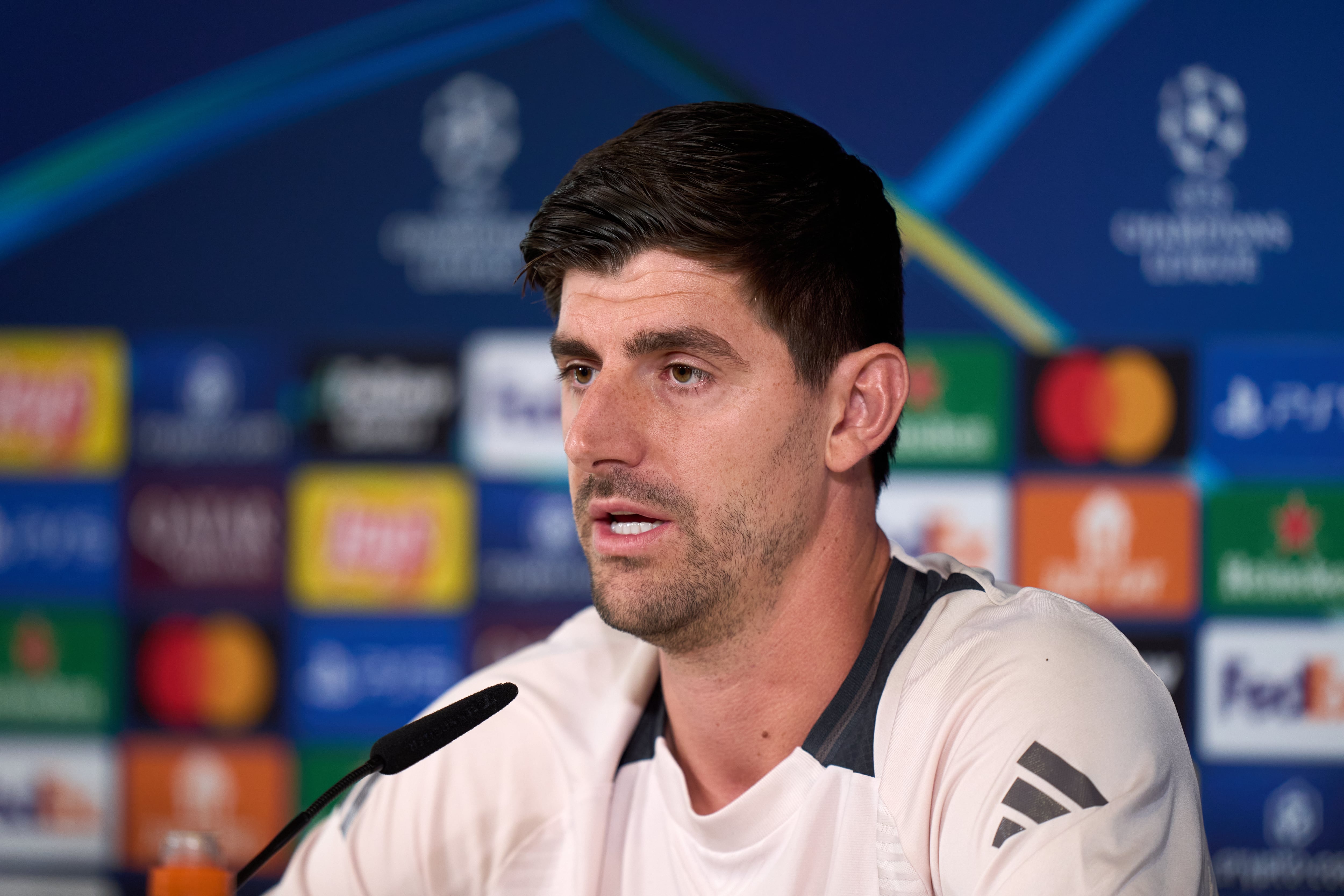 Thibaut Courtois, en la rueda de prensa previa al partido de Champions entre Real Madrid y Borussia Dortmund