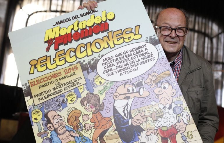 Francisco Ibáñez amb la portada del nou còmic de Mortadelo i Filemón