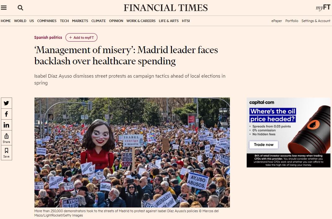 Captura de la noticia del Financial Times