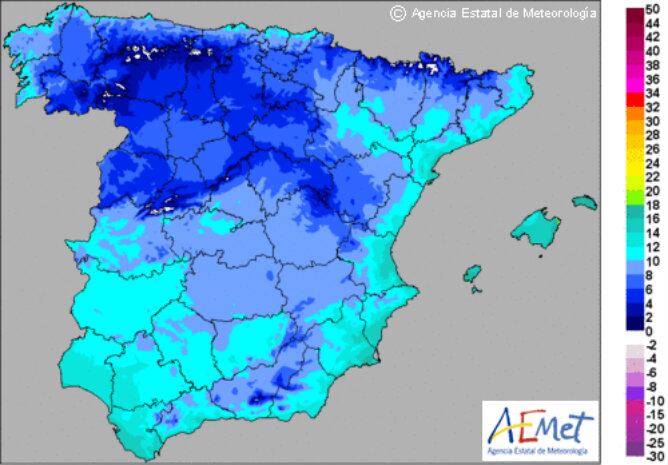 Mapa de temperaturas mínimas