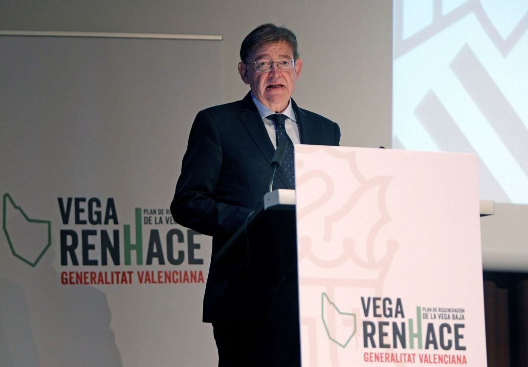 El Presidente de la Genralitat Valenciana,Ximo Puig, durante su intervención en la presentación del plan de regeneración de la Vega Baja, &quot;Vega RenHace&quot; de la Genralitat Valenciana tras el paso trágico de la DANA en septiembre pasado.