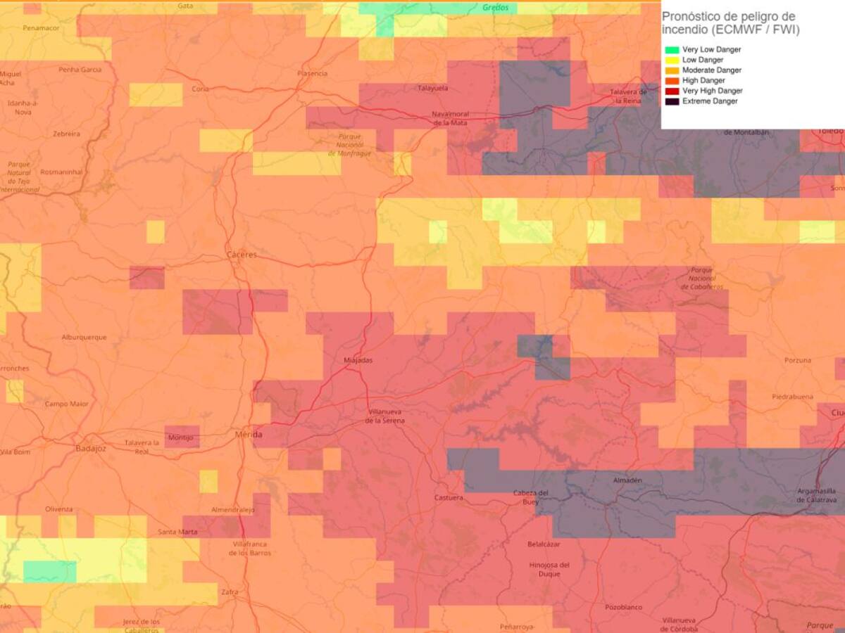 Peligro de incendio forestal en Extremadura, 4 de junio de 2020