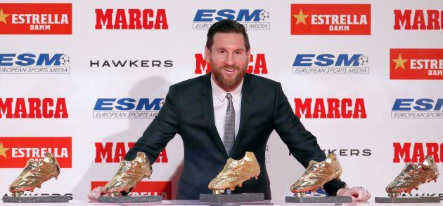 Leo Messi, con sus cincos Botas de Oro como máximo goleador del fútbol europeo.