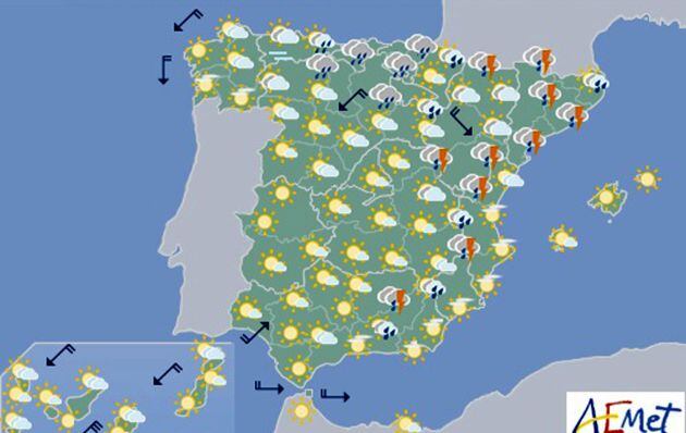 Mapa de AEMET válido para el miércoles 29 por la tarde.