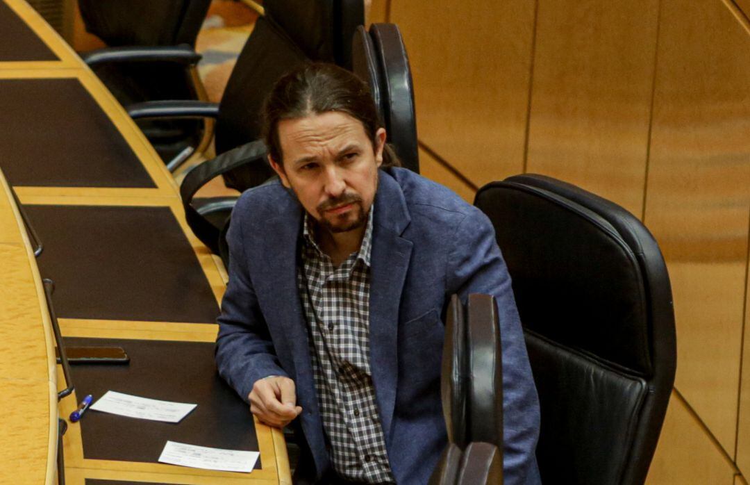 El vicepresidente segundo del Gobierno y ministro de Derechos Sociales y Agenda 2030, Pablo Iglesias, durante su intervención en el pleno de control al Gobierno el pasado 19 de mayo. 