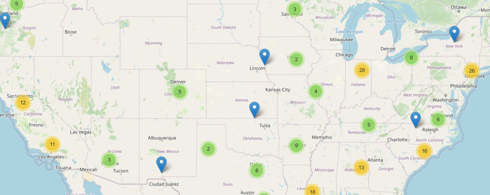 El mapa del terror en Estados Unidos.