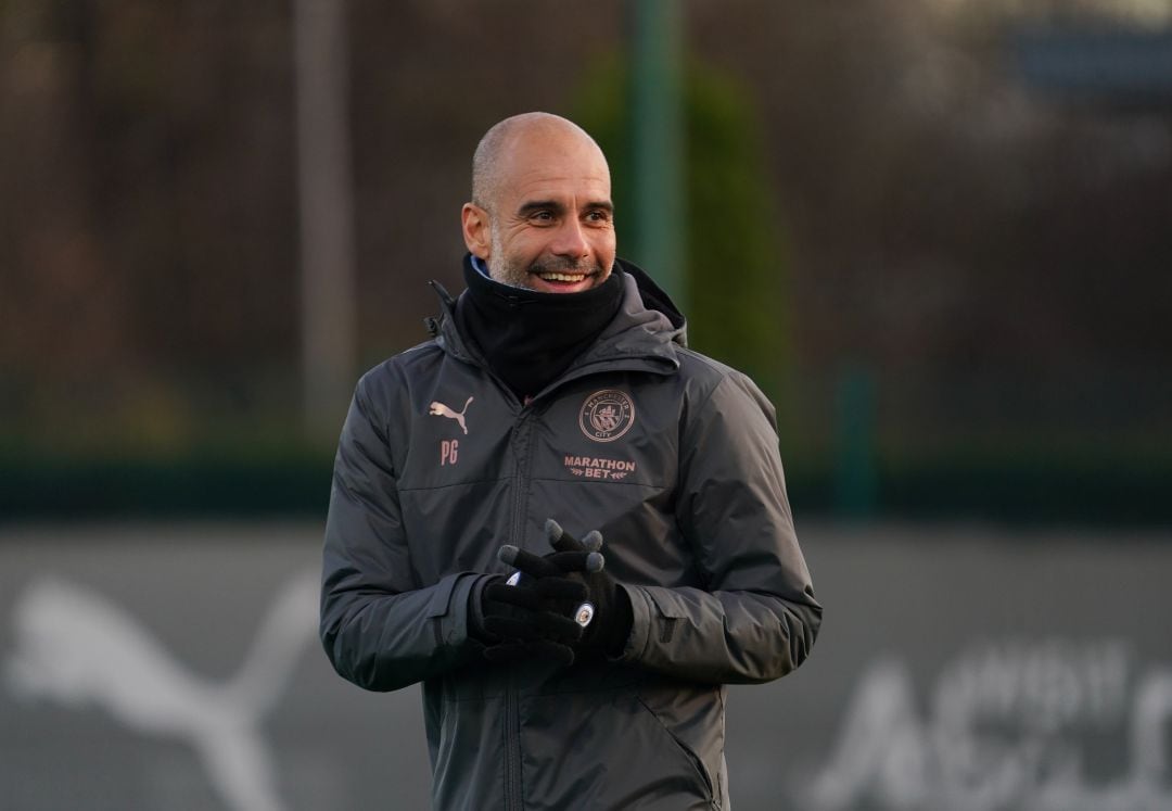 Guardiola, durante un entrenamiento con el Manchester City esta semana