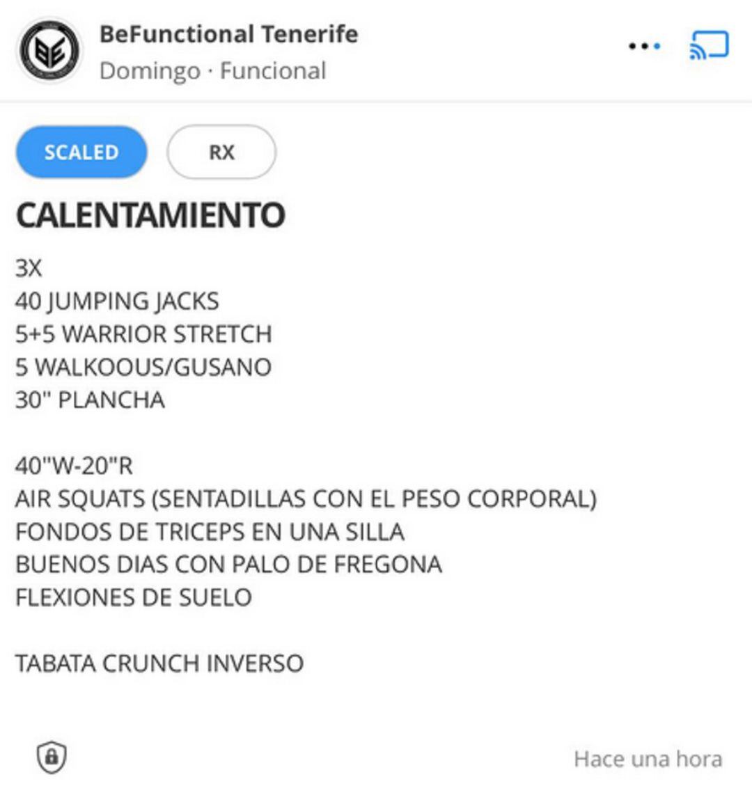 Rutina del centro BeFunctional de Tenerife.