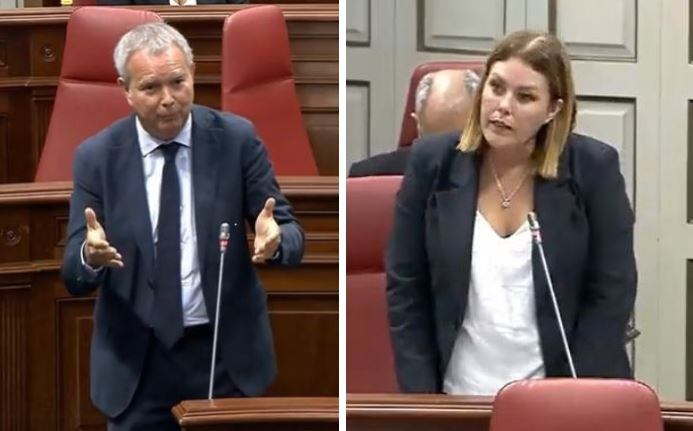 Chano Franquis, consejero de Obras Públicas del Gobierno de Canarias, y Astrid Pérez, parlamentaria del PP por Lanzarote.