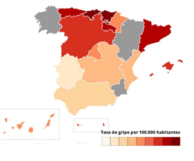 Tasa de gripe por cada 100.000 habitantes.