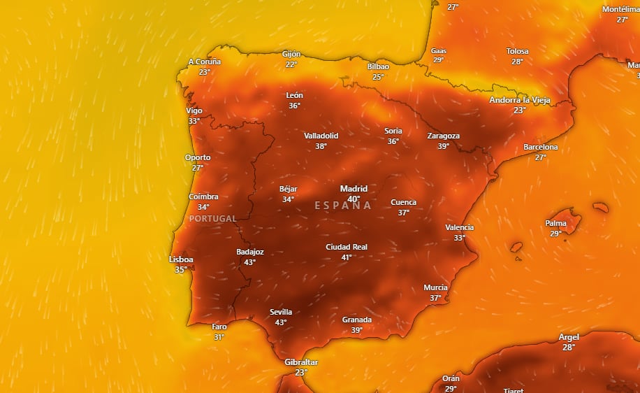 Mapa de temperaturas previstas para el miércoles 24