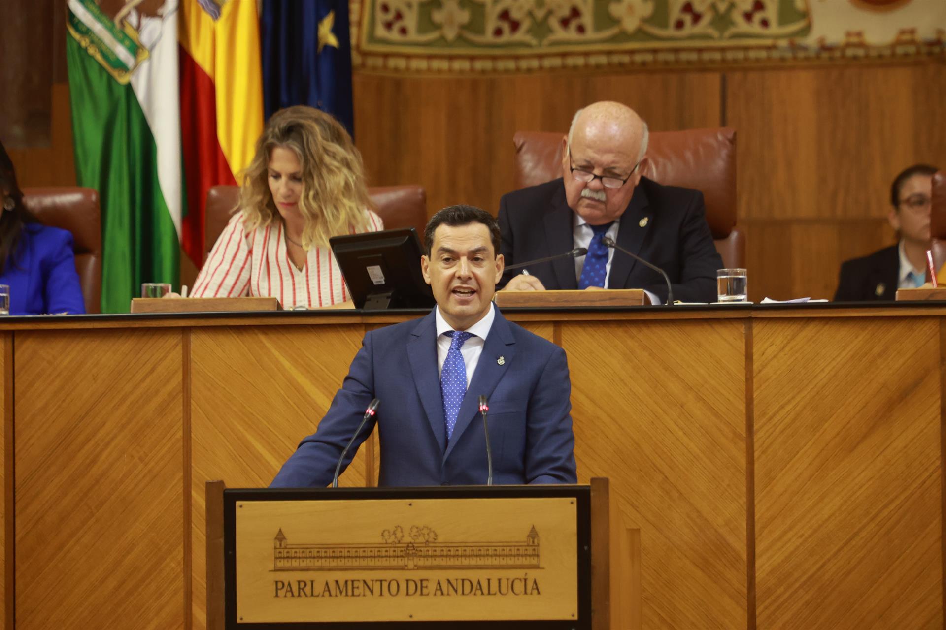 Juan Manuel Moreno Bonilla, en del debate de política general del Parlamento de Andalucía.