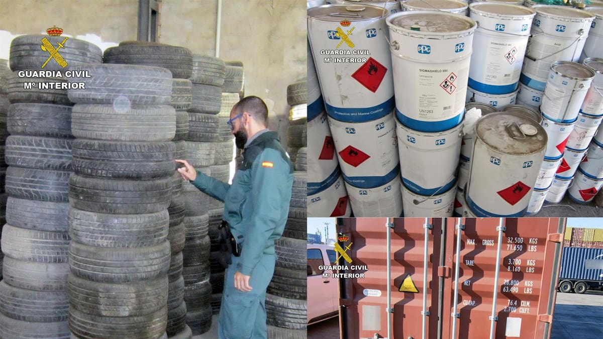 La Guardia Civil desmantela un vertedero clandestino de neumáticos y productos tóxicos e inflamables en Murcia