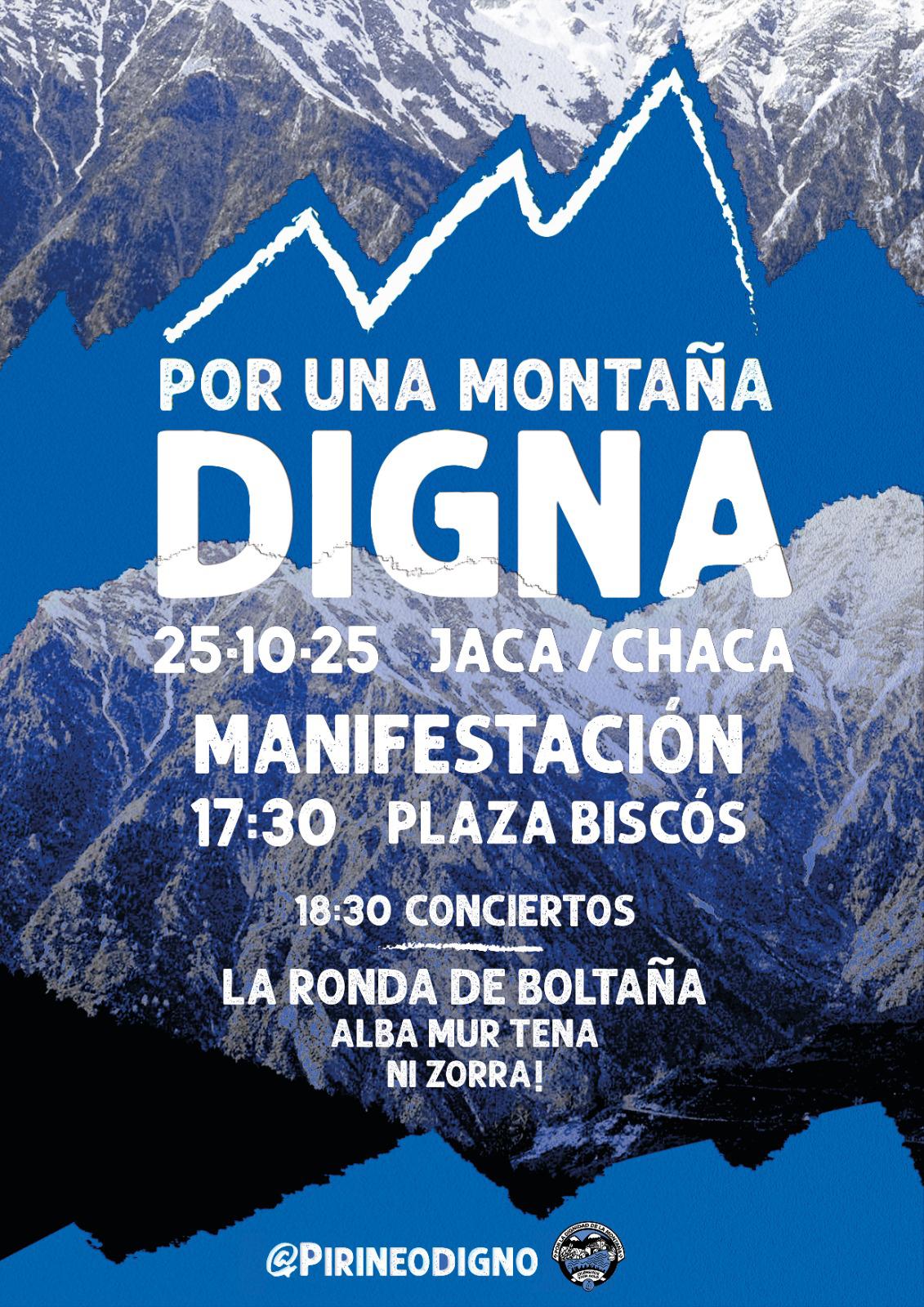 Cartel manifestación "Por una montaña digna y un Pirineo vivo".