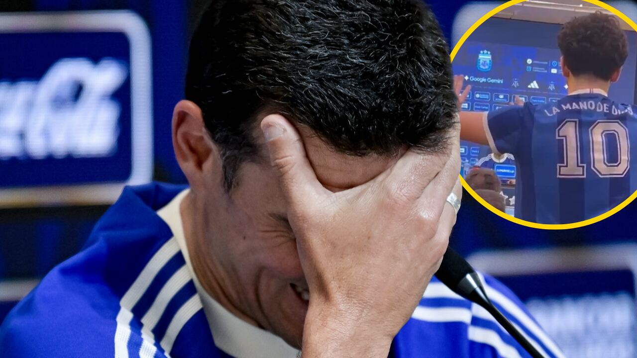 Un aficionado irrumpe por sorpresa en la rueda de prensa de Lionel Scaloni