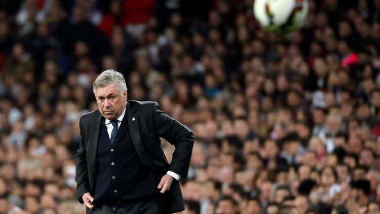 Carlo Ancelotti, dutante el partido de Liga entre el Real Madrid y el Villarreal.