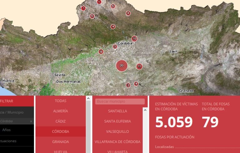 Mapa de fosas de Córdoba.