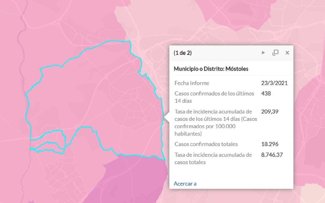 Situación epidemiológica en Móstoles a 23 de marzo de 2021