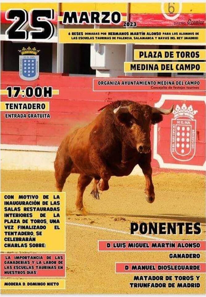 Cartel de la inauguración de espacios restaurados en la Plaza de Toros de Medina del Campo