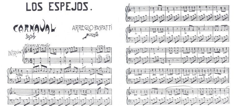 Partitura de una de las composiciones de la agrupación Los Espejos (1904), que dedicó una sentida letra a los trabajadoes de astilleros