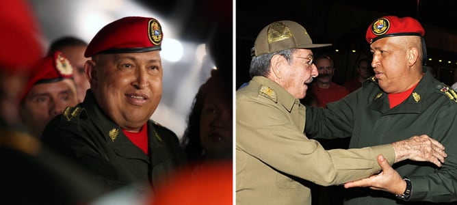 Hugo Chávez, en el aeropuerto, se despide del presidente cubano Raúl Castro