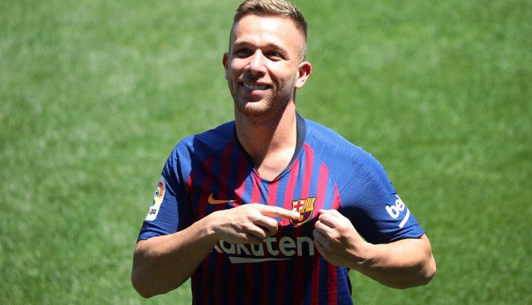 Arthur Melo, en su presentación en el Camp Nou.