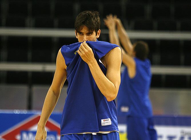 El jugador de Estudiantes Carlos Suárez, durante un entrenamiento