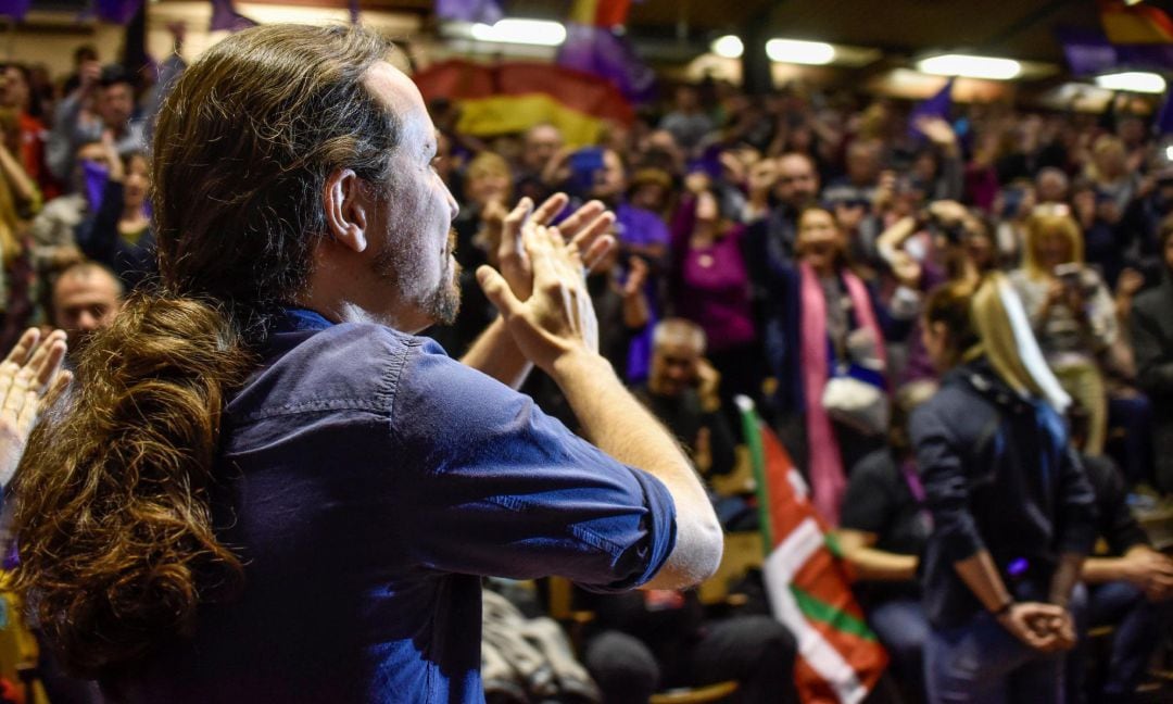  El candidato de Unidas Podemos a la Presidencia del Gobierno, Pablo Iglesias, interviene en un acto político celebrado en Eibar (Gipuzkoa) 