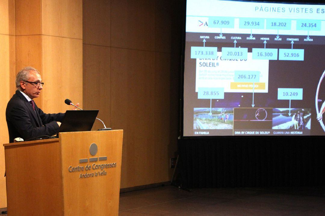 El ministre de Turisme, Francesc Camp, durant la presentació del balanç de la campanya d&#039;estiu d&#039;enguany.