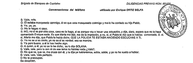 Transcripción de una conversación entre la alcaldesa de Alicante, Sonia Castedo, y el principal empresario investigado en el caso Brugal, Enrique Ortiz