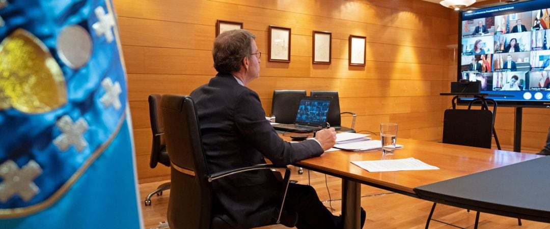 Feijóo en la multiconferencia con Sánchez y los presidentes autonómicos