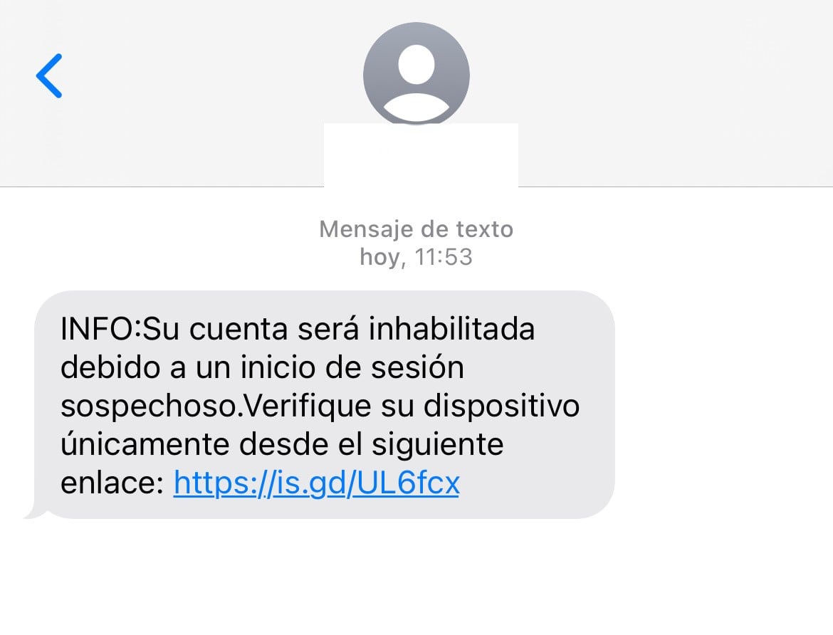 Uno de los mensajes remitidos por SMS