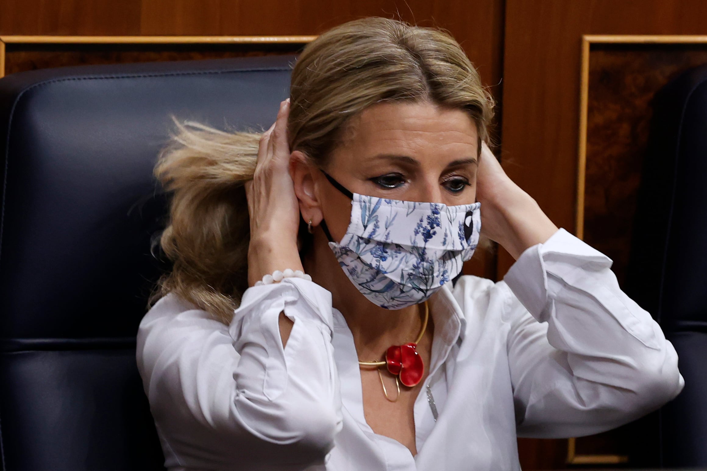 La vicepresidenta segunda y ministra de Trabajo, Yolanda Díaz, durante la sesión de control al Gobierno celebrada el miércoles en el Congreso de los Diputados