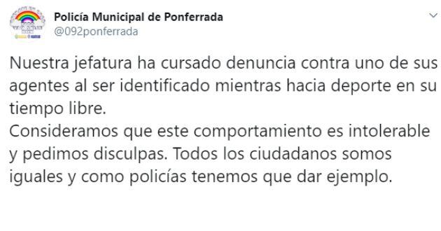 Tuit publicado por la Policía Municipal de Ponferrada