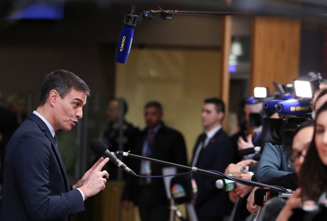 Pedro Sánchez, compareciendo ante los medios durante Reunión del Consejo Europeo en Bruselas.