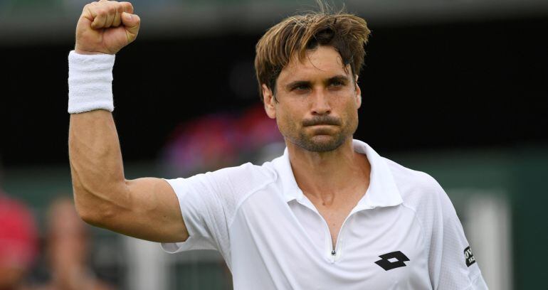 David Ferrer levanta el brazo en Wimbledon