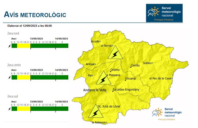 Avís groc per tempestes a partir del migdia.