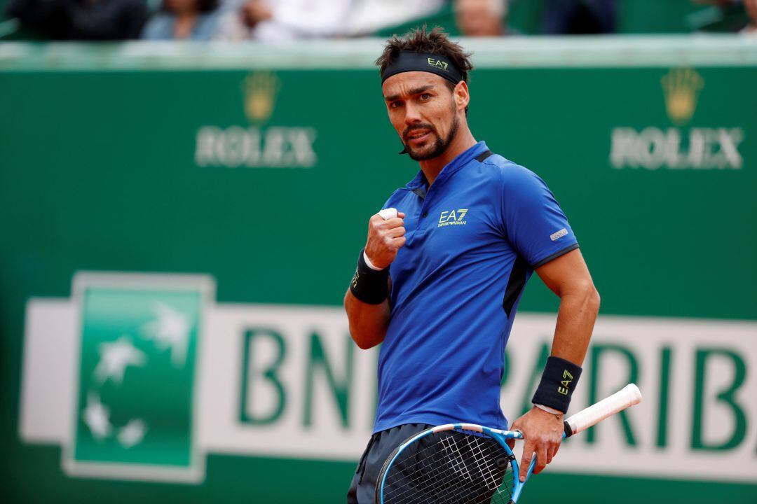 Fognini celebra un punto en la final de Montecarlo.