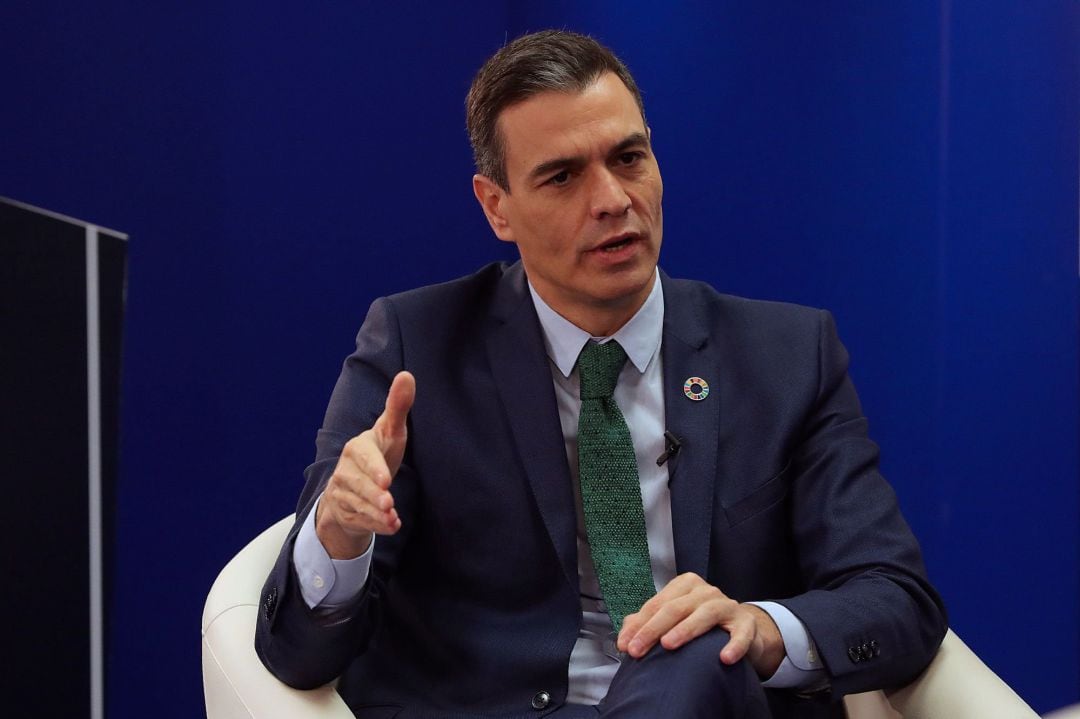  El presidente del Gobierno, Pedro Sánchez, durante su intervención este miércoles en el I encuentro sobre los fondos europeos organizado por la agencia EFE y la multinacional KPMG