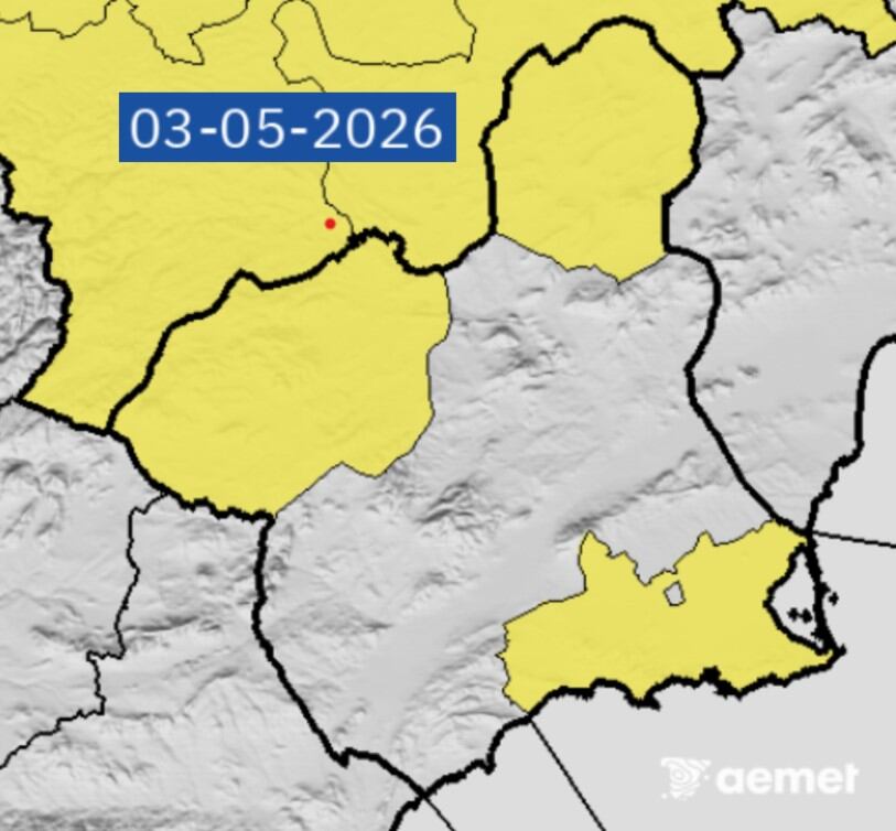Aviso amarillo en la Región de Murcia por lluvias fuertes y granizo este domingo