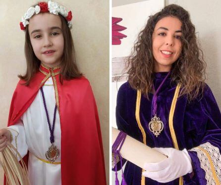 La niña del Ángel, Claudia Rojo (i) y Lucía Díez, pregonera de la Semana Santa.